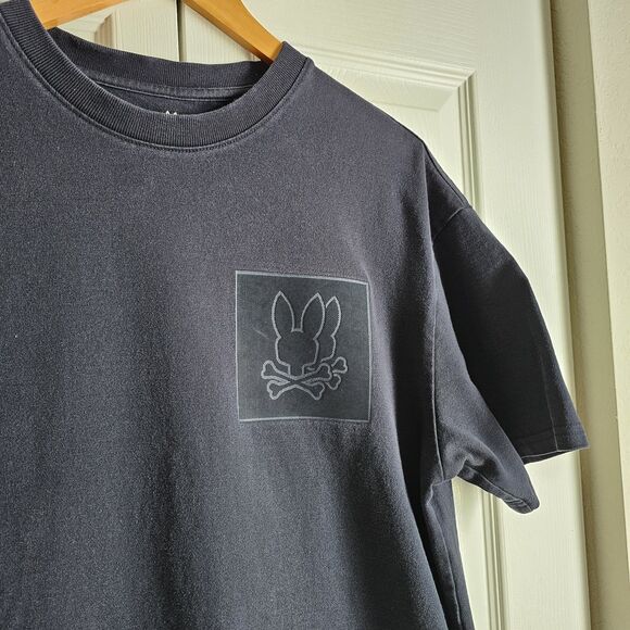 Psycho Bunny Mens Sacramento Bunny Patch Tee Black Size M-5 100% Pima Cotton - Picture 1 of 6